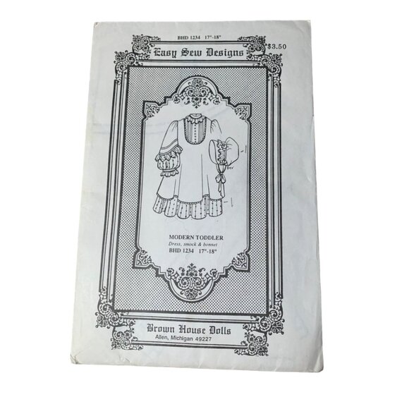 "Brown House Dolls" Baby Sew Designs Pattern Dress & Bonnet 17" - 18" Doll 1970s - Picture 1 of 3